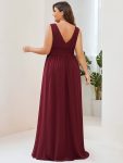 Pleated Chiffon V-Neck Sleeveless Front Slit Bridesmaid Dress – Burgundy