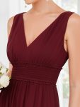 Pleated Chiffon V-Neck Sleeveless Front Slit Bridesmaid Dress – Burgundy