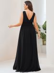 Pleated Chiffon V-Neck Sleeveless Front Slit Bridesmaid Dress – Black