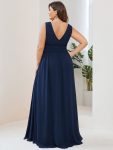 Pleated Chiffon V-Neck Sleeveless Front Slit Bridesmaid Dress – Navy Blue