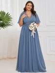 Lace A-Line Short Sleeve Chiffon Bridesmaid Dress – Dusty Navy