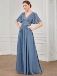 Lace A-Line Short Sleeve Chiffon Bridesmaid Dress – Dusty Navy