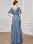 Lace A-Line Short Sleeve Chiffon Bridesmaid Dress – Dusty Navy