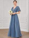 Lace A-Line Short Sleeve Chiffon Bridesmaid Dress – Dusty Navy