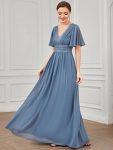 Lace A-Line Short Sleeve Chiffon Bridesmaid Dress – Dusty Navy