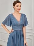 Lace A-Line Short Sleeve Chiffon Bridesmaid Dress – Dusty Navy