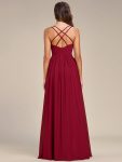 Chiffon Spaghetti Strap Ruffled Front Slit A-Line Bridesmaid Dress – Burgundy