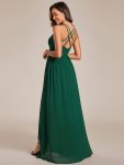 Chiffon Spaghetti Strap Ruffled Front Slit A-Line Bridesmaid Dress – Dark Green