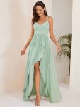 Chiffon Spaghetti Strap Ruffled Front Slit A-Line Bridesmaid Dress – Mint Green