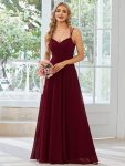 Convertible Chiffon Lace Open Back Spaghetti Straps Bridesmaid Dress – Burgundy