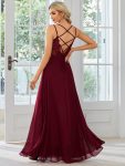 Convertible Chiffon Lace Open Back Spaghetti Straps Bridesmaid Dress – Burgundy