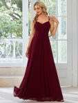 Convertible Chiffon Lace Open Back Spaghetti Straps Bridesmaid Dress – Burgundy