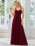 Convertible Chiffon Lace Open Back Spaghetti Straps Bridesmaid Dress – Burgundy