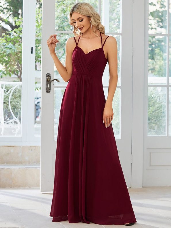 Convertible Chiffon Lace Open Back Spaghetti Straps Bridesmaid Dress - Burgundy