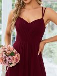 Convertible Chiffon Lace Open Back Spaghetti Straps Bridesmaid Dress – Burgundy