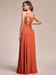 Convertible Chiffon Lace Open Back Spaghetti Straps Bridesmaid Dress – Burnt Orange