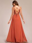 Convertible Chiffon Lace Open Back Spaghetti Straps Bridesmaid Dress – Burnt Orange