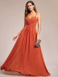 Convertible Chiffon Lace Open Back Spaghetti Straps Bridesmaid Dress – Burnt Orange