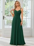 Convertible Chiffon Lace Open Back Spaghetti Straps Bridesmaid Dress – Dark Green