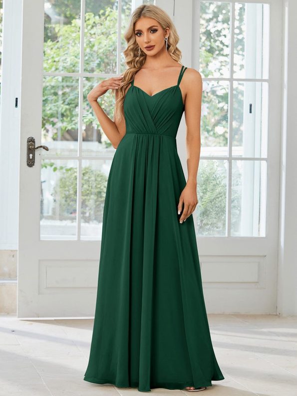 Convertible Chiffon Lace Open Back Spaghetti Straps Bridesmaid Dress - Dark Green