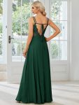 Convertible Chiffon Lace Open Back Spaghetti Straps Bridesmaid Dress – Dark Green