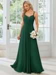 Convertible Chiffon Lace Open Back Spaghetti Straps Bridesmaid Dress – Dark Green