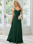 Convertible Chiffon Lace Open Back Spaghetti Straps Bridesmaid Dress – Dark Green