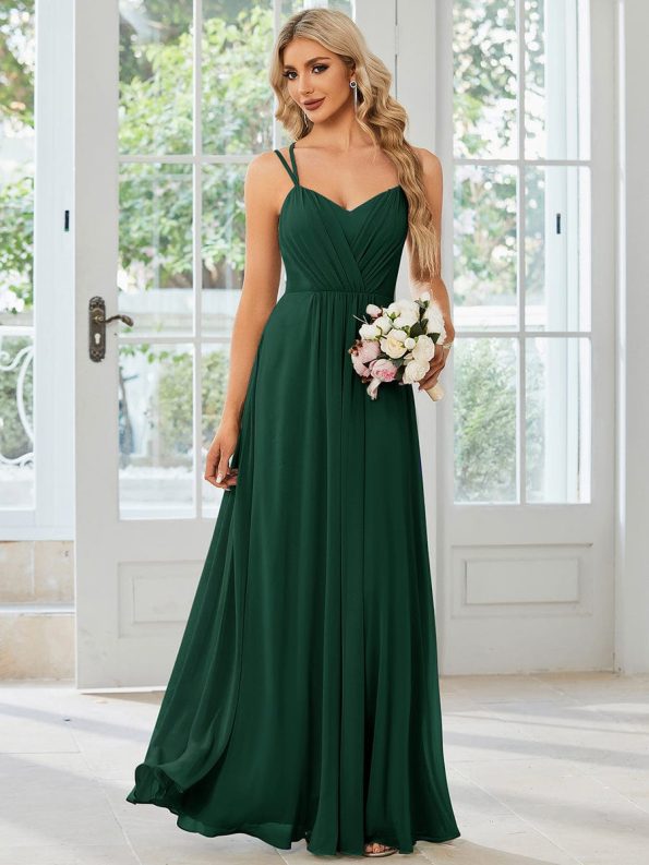 Convertible Chiffon Lace Open Back Spaghetti Straps Bridesmaid Dress - Dark Green