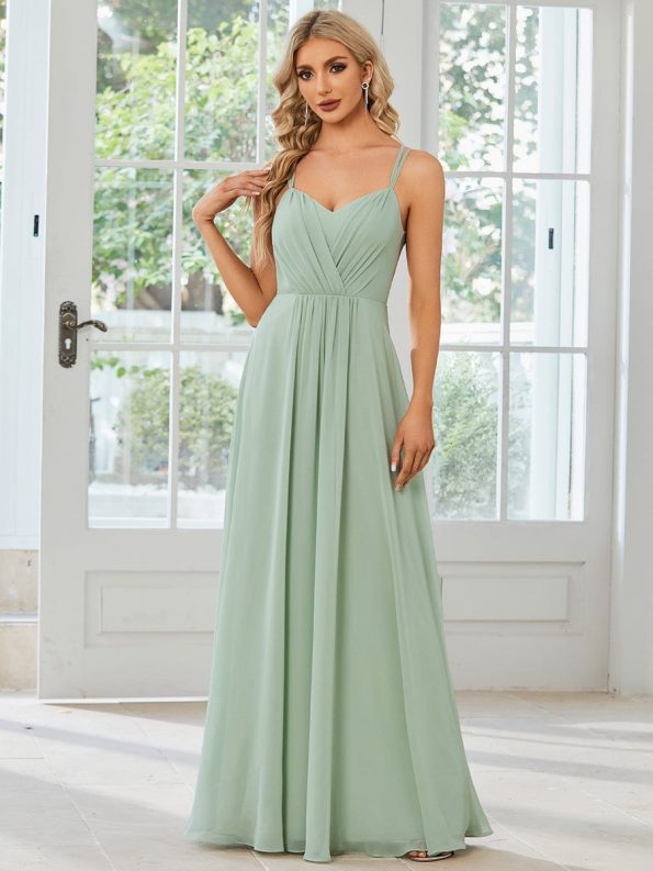 Convertible Chiffon Lace Open Back Spaghetti Straps Bridesmaid Dress - Mint Green