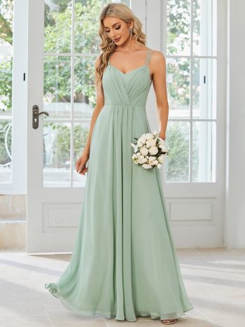 Convertible Chiffon Lace Open Back Spaghetti Straps Bridesmaid Dress - Mint Green