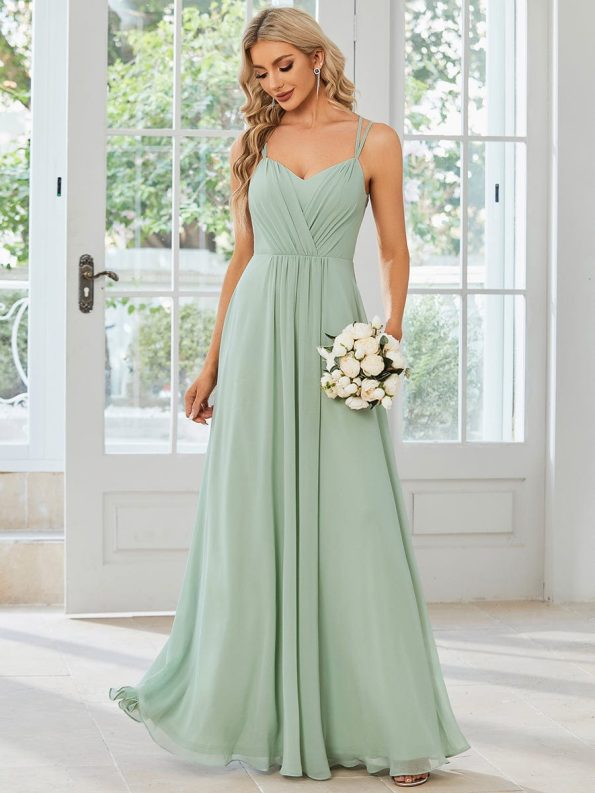 Convertible Chiffon Lace Open Back Spaghetti Straps Bridesmaid Dress - Mint Green