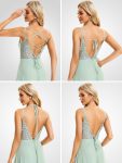 Convertible Chiffon Lace Open Back Spaghetti Straps Bridesmaid Dress – Mint Green