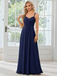 Convertible Chiffon Lace Open Back Spaghetti Straps Bridesmaid Dress – Navy Blue