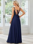 Convertible Chiffon Lace Open Back Spaghetti Straps Bridesmaid Dress – Navy Blue