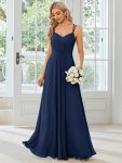 Convertible Chiffon Lace Open Back Spaghetti Straps Bridesmaid Dress – Navy Blue