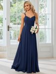 Convertible Chiffon Lace Open Back Spaghetti Straps Bridesmaid Dress - Navy Blue