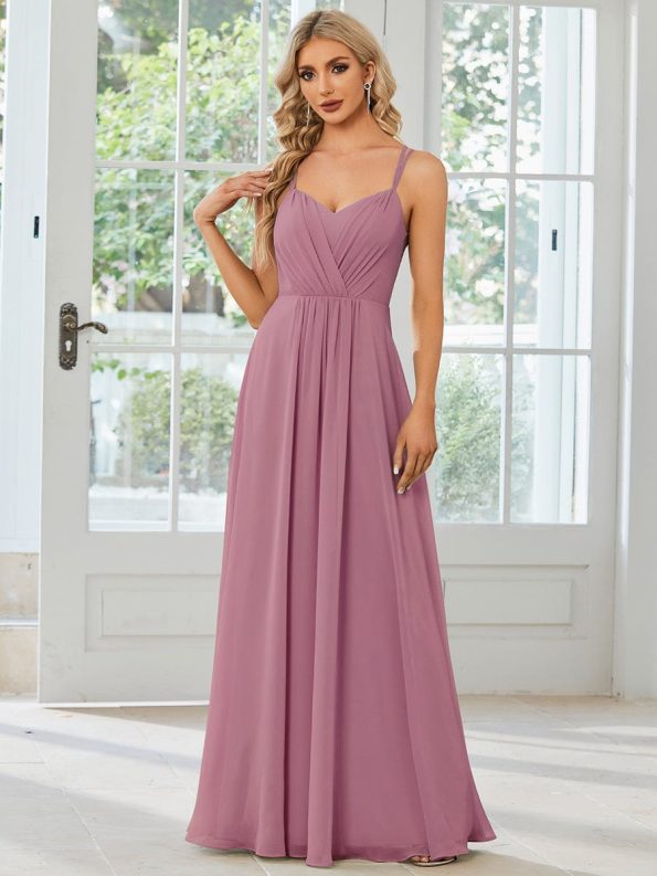 Convertible Chiffon Lace Open Back Spaghetti Straps Bridesmaid Dress - Purple Orchid