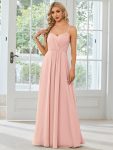 Convertible Chiffon Lace Open Back Spaghetti Straps Bridesmaid Dress – Pink