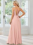 Convertible Chiffon Lace Open Back Spaghetti Straps Bridesmaid Dress – Pink