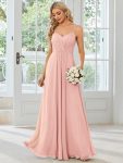 Convertible Chiffon Lace Open Back Spaghetti Straps Bridesmaid Dress – Pink