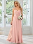 Convertible Chiffon Lace Open Back Spaghetti Straps Bridesmaid Dress – Pink