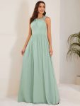 Floral Applique Sleeveless Pleated Chiffon Bridesmaid Dress – Mint Green