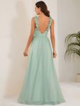 Floral Applique Sleeveless Pleated Chiffon Bridesmaid Dress – Mint Green