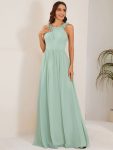 Floral Applique Sleeveless Pleated Chiffon Bridesmaid Dress – Mint Green