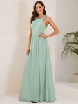 Floral Applique Sleeveless Pleated Chiffon Bridesmaid Dress - Mint Green