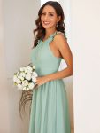 Floral Applique Sleeveless Pleated Chiffon Bridesmaid Dress – Mint Green