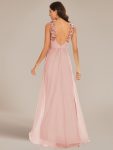 Floral Applique Sleeveless Pleated Chiffon Bridesmaid Dress – Pink