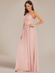 Floral Applique Sleeveless Pleated Chiffon Bridesmaid Dress – Pink