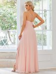 Front Slit Sweetheart Crossed Back Tie Chiffon Bridesmaid Dress – Pink