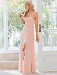 Front Slit Sweetheart Crossed Back Tie Chiffon Bridesmaid Dress – Pink